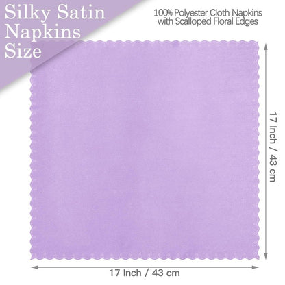 Homiest 12 Pack Light Purple Satin Dinner Napkins - 17x17 Inches, Scalloped, Silky Elegant Wedding & Party Napkins
