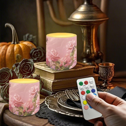 Cozeyat Pink Floral Versatile LED Flameless Candles 4 Pack Battery Operated with Remote Control Timer Dancing Flame Waterproof for Indoor Outdoor Home Table