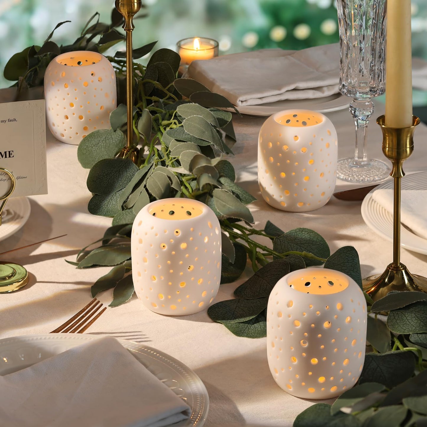 HAVITI 6 Pcs Votive Candle Holder, Tealight Candle Holders, Ceramic Tea Light Candle Holders for Wedding Centerpieces Dinner Party Table Decor