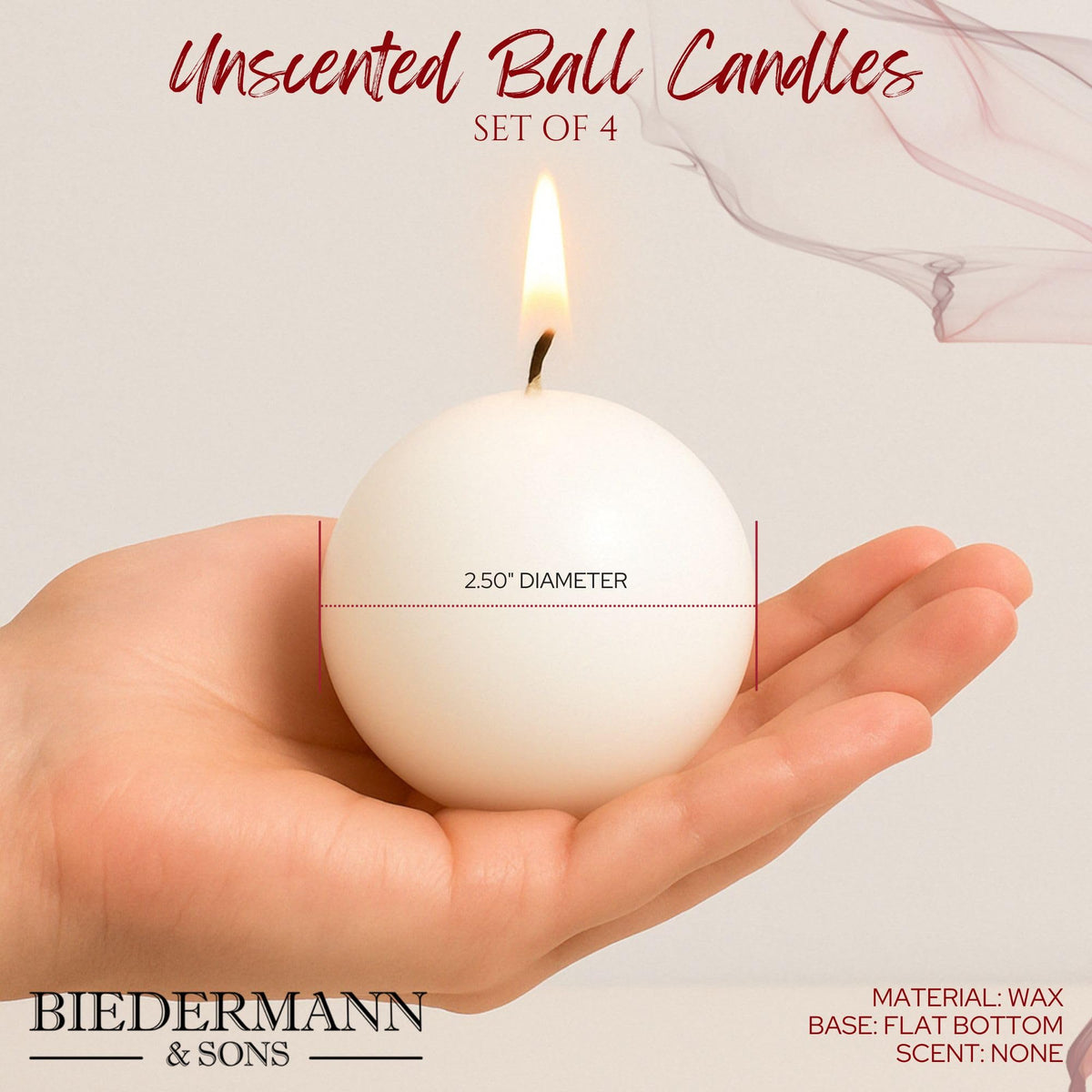 Biedermann & Sons Black Round Candles (Set of 4), Unscented Dripless Balls, 2.5" Spheres, 8 Hour Burn, Thick Set for Centerpiece Clusters and Home Accents