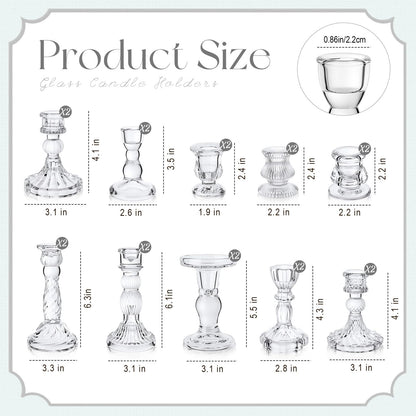 Mumufy 20 Pcs Glass Crystal Taper Candle Holders Clear Glass Candlestick Holder Fit 0.8 Inch Candles Crystal Decorative Candle Stand Centerpiece Table Wedding Dining Party(Clear)