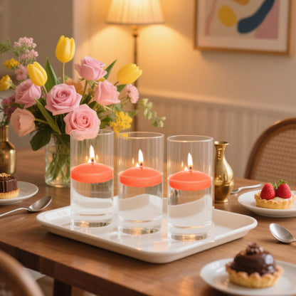 Floating Candles Centerpieces - 20 Pack 2 Inch Floating Candles for Centerpieces, Nice for Halloween, Christmas, Thanksgiving, New Year & More - Good for Home Decor & Centerpieces (Orange)