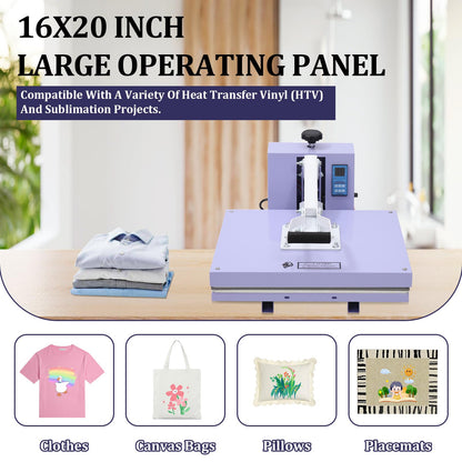 Heat Press 16x20, Heat Press Machine for T-Shirts with Fast Heating & Adjustable Pressure, Digital Industrial Sublimation Heat Transfer Machine for Canvas, Bags, Hats, Pillows
