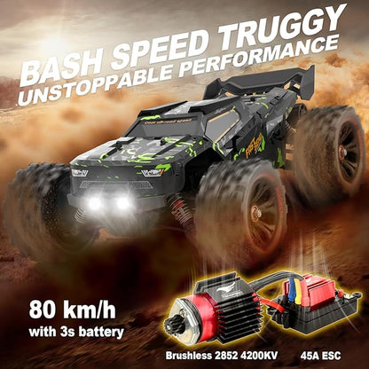 1/14 Brushless RC Cars for Adults Fast 50+ mph RC Trucks 4x4 Offroad Waterproof Electric Powered High Speed Remote Control Car Fast Extreme All Terrain RC Truggy with 3S Battery for Snow Sand