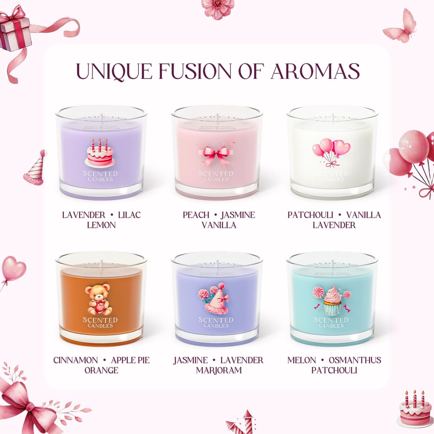 CHILLFLAME Birthday Candles, Scented Candles Gift Set for Stress Relief, 6 Votive Candles for Women and Men, Birthday Candle Gifts for Women (6 Colors, 14 oz)