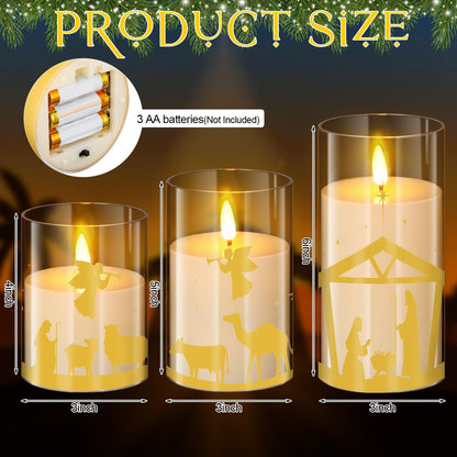 Blosssound 3 Pack Christmas Nativity Flameless Candles Battery Operated Xmas Nativity Jesus Flameless Flickering Candles LED for Home Fireplace Winter Holiday Table Decorations Christmas Gifts