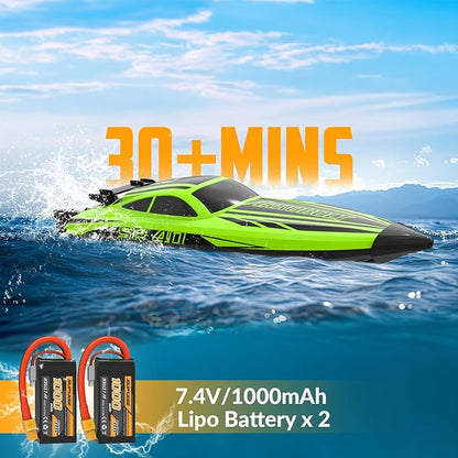 volantexrc Brushless RC Boats for Adults 30+MPH Fast Remote Control Boat with 2 Rechargeable Batteries for Lakes 30+ Mins Full Proportional Boats High Speed RC Boat for Adults (79705 Green)