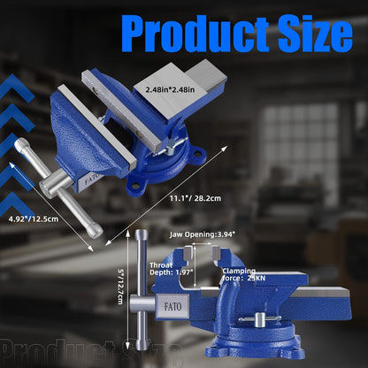 FATO FATO 5 Inch Light Duty Bench Vise – Ductile Iron Workbench Vise with 360° Swivel Base & Head, Anvil and Pipe Jaws, 4.92" Jaw Width 3.94" Opening, for Woodworking, Garage DIY