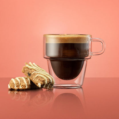 JoyJolt Stoiva Double Wall Insulated Espresso Glass Cups – 5 oz. (150 ml) Shot Cup with Handle – Stackable Thermal Clear Glass Cups, Fit for Espresso Machine and Coffee Maker – Set of 4