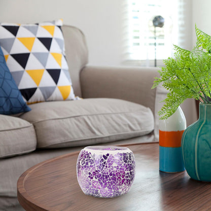 ELEOUTI European Mosaic Glass Candle Stand, Purple Table Candleholder for Romantic Dinner, Decorative Candlestick for Home and Dining Table Decor