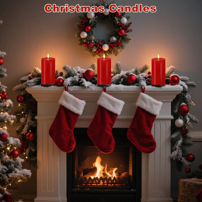 VEEKI Red Flameless Candles, Set of 2 7"x3" Flickering LED Candles with Remote & Timer, Dimmable Real Wax Electric Pillar Candles Battery Operated, Candles Light for Home Christmas Decor (Red)