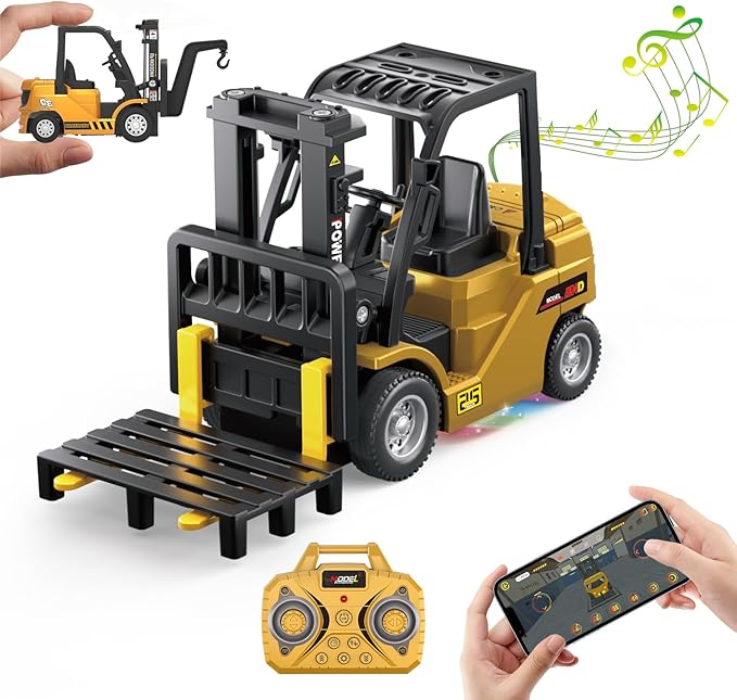 1/64 RC Forklift ToyMini Forklift Remote Control &amp Phone App Controled2-in-1 Transformable Lift Fork &amp Hook10CH Alloy RC Construction Vehicles With Lights &amp SoundsToy Gift for TeensAd