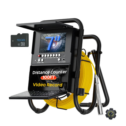 Sewer Camera 100ft Sewer Inspection Camera with Distance Counter and Keyboard 7" Screen IP68 Waterproof Industrial Endoscope Snake Camera 17MM Drain Pipe Inspection Camera