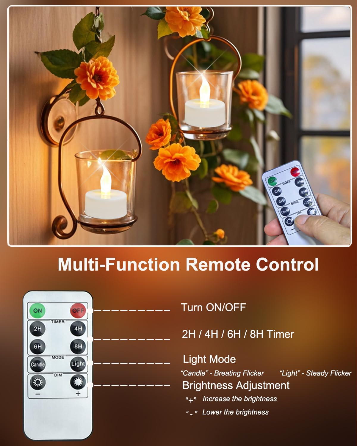 HONGJINGCHEN Rechargeable Candles Tea Lights with Remote Timer,Battery Operated Flameless LED Tea Lights Candles with USB Rechargeable for Halloween,Christmas,Weddings,Birthdays 6-Pack(Warm White)