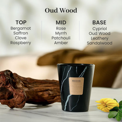 M&SENSE Oud Wood Scented Soy Candle, 3 Wick Highly Scented 14.1 Oz 75H, Aromatherapy Christmas Gift for Women and Men