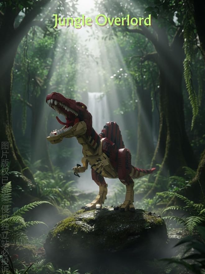 Large Spinosaurus Dinosaur Building Set 2000+ Pieces Large Display Model Poseable Dino Figure with Display Stand/Base Compatible with Lego Bricks Collectible Gift for Dinosaur Fans (Ages 6+)