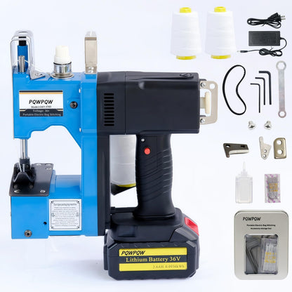 Bag Sewing Machine, 2s/bag Portable Bag Sewing Machine, Industrial Bag Closing Machine for Packing Woven Bags Non-woven Fabrics Leather (Blue, Lithium Battery - 36V)