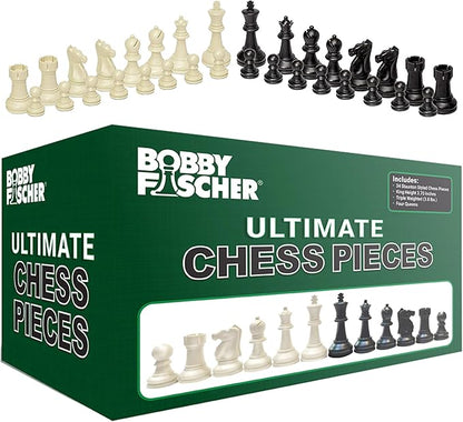 WE Games Bobby Fischer Ultimate Chess Pieces Set Staunton Plastic Tournament Chess Set - Extra Queens Triple Weighted