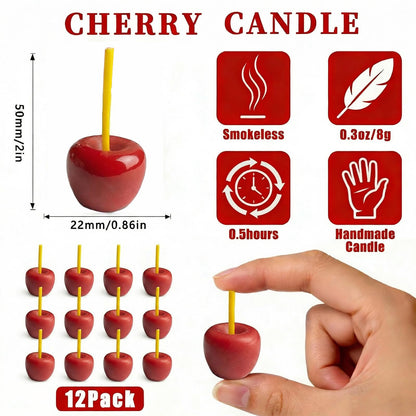 12 Pcs Cherry Birthday Candles Decorations, Handmade Beeswax Cake Candle with Cotton Wicks, Cute Red Fruit-Shaped Candles for Party, Wedding, Cupcakes & Celebrations