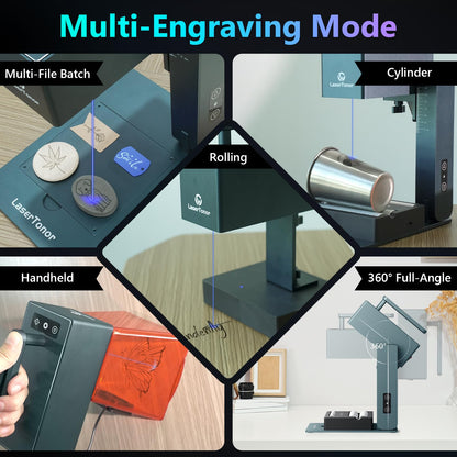 Laser Engraver with Roller, 10W Portable and Handheld Laser Engraving Machine for Wood Metal Leather Acylic 1060mm/s High Speed &360°‌‌ Full-Angle Engraving Laser Cutter, Full Set with Rotary Roller