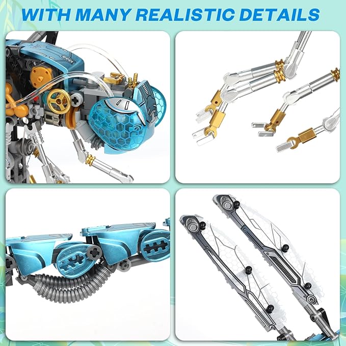 Mechanical Dragonfly Building Blocks STEM Kit - Insect Animal World Model with LED Light &amp Display Stand Educational Toys for Boys Ages 12+ &amp Adults and Kids Creative Birthday Gift