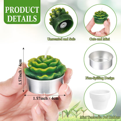 Shihanee 36 Pcs Succulent Cactus Tealight Candles with Mini Terracotta Pots, Spring Decor, Fiesta Cinco De Mayo Party Decorations, Mexican Party Favors, Baby Shower Wedding Table Decor(White)