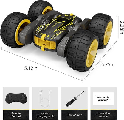 Tecnock Remote Control Car for Kids 2.4GHz RC Cars with USB-C Easy Charging 4WD Double Sided 360° Rotates and Flips RC Stunt Car Toys Gift for Boys and Girls Ages 6-8 8-12