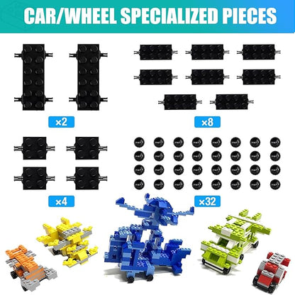 1600 Pieces Building Bricks with 32 Wheel Building Blocks Set Classic Bulk Blocks Set Creative Toy DIY Cars Planes Tanks Compatible with All Major Brands 14 Shape/18 Color