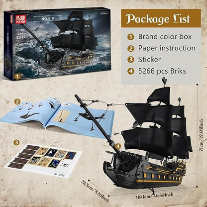 Mould King Pirate Ship Model Building Blocks Kits Black Pearl Ship MOC Model Set to Build Large Pirates Ship Boat Model Blocks Assembly Toy(5266 Pieces)