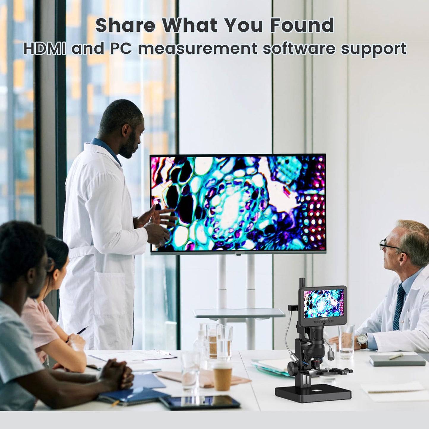 LM266S 5 Lens 7" HDMI Digital Microscope 5000X for Adults, Lab Digital Biological Microscope with Screen for Slides, Mechanical X-Y Stage, UHD 2160P Video, LCD Full View Coin Camera, PC View, 32GB