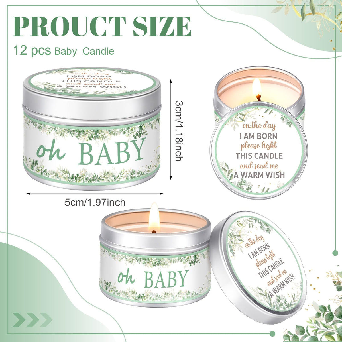 Funtery 12 Pcs Baby Shower Party Favors for Guests Baby Shower Candles Lavender Scented Candle Rustic Tealights Candles Gender Reveal Return Gifts(Leave)