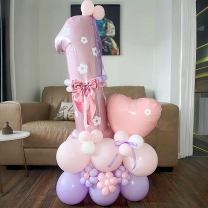 40'' Pink Number 9 Balloon, Self Inflating Foil Light Pink Number Balloons Set 0-9, Pastel Pink Digital 9 Helium Balloon for Girls 9th Birthday Party Decorations Anniversary Supplies