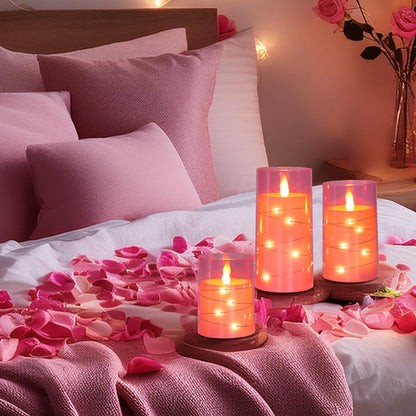 Aignis Flickering Flameless Candles Battery Operated Candles LED Candles with Remote Timer for Home/Wedding/Birthday/Holiday Decor, Cherry Blossom Pink 3D Flame Set of 3 (D3 xH4 5" 6")