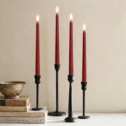 Ni-JASW Burgundy Flameless Taper Candles with Remote, Flickering Battery Operated LED Candlesticks Home Decor Set of 4