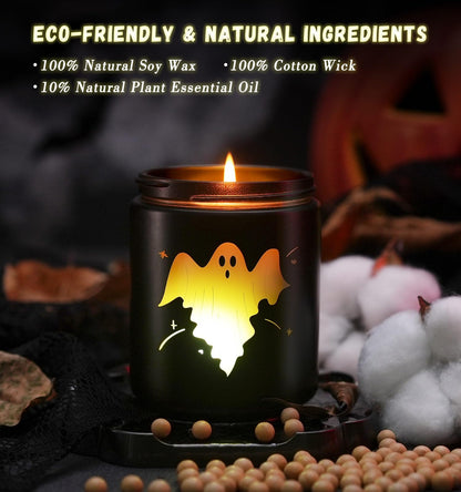 Halloween Decor Indoor-Halloween Gifts Candles for Women with LED Ghost, Ghost Candle with Mint & Musk Scent Over 40 Hours of Burn Time, Gift for Holiday, Home Fall Decorations Indoor, 100% Soy Wax