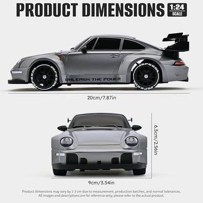 RC Drift Car1:24 Scale Remote Control Car 2.4GHz 20KM/H 4WD High Speed RC Cars for Kids with LED Light Two BatteriesDrifting TiresRacing Vehicle Toy for Adults Boys Girls Silver