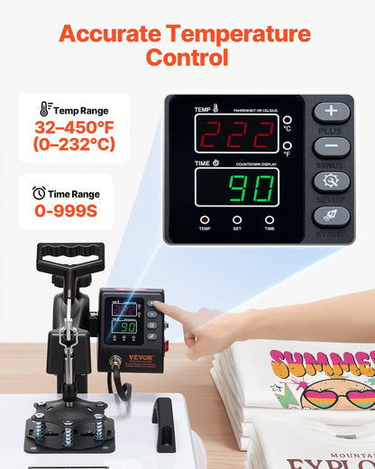 VEVOR Heat Press Machine, 15 x 15 in, 8-in-1 Multifunction, 360° Swing Away, Heat Up Fast and Even, Digital Precise Control, Sublimation Press Machine for T-Shirts, Mugs, Tumblers, Caps, Plates