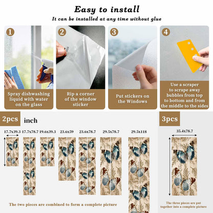 Vintage Butterflies Privacy Window Film, Brown Branch Leaf Plant Insects Stained Glass Film Non-Adhesive Window Clings, UV Blocking Static Sticker Covering Reusable for Home 19.6x39.3in