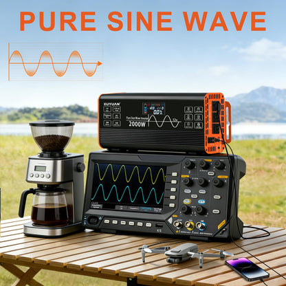 2000 Watt Pure Sine Wave Inverter,12V DC to 110V AC Power Inverter with 3 AC Outlets & 2 USB Ports, for Home Emergency, Solar System, Off-Grid Cabin