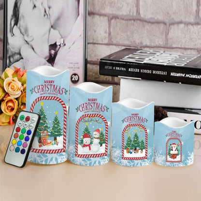 Cozeyat Merry Christmas LED Candles 4 Packs,Flameless Electric Votive Tealights in Warm Yellow,Flickering Electric Candles with Remote Controled for Home Party Cocktail