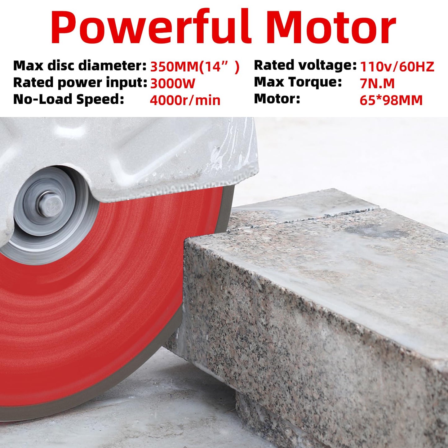 Electric 14 in Circular Saw Cutter with 4.8 in Cutting Depth, Wet/Dry Disk Saw Cutter Includes Water Line, Pump and Blade, for Stone, Brick, Porcelain, Concrete, 3500w cutting machine