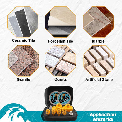EXFEIN Diamond Tile Hole Saw Kit 12pcs - 6/8/10/25/35/50/65mm Core Drill Bits,10mm Milling Bit and 2" Chamfer Bit with Hex Adapter and 4.5" 2pcs Diamond Blade and for Tile Porcelain Marble