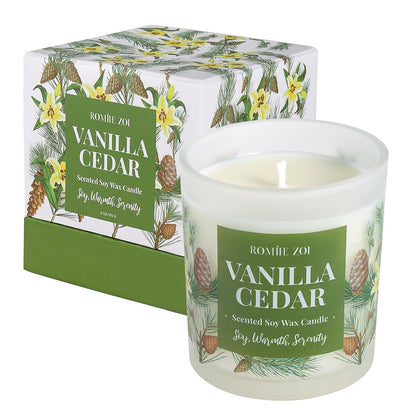 ROMIIE ZOI Aromatherapy Jar Candle - 6oz Soy Wax Candle - Infused with Vanilla Cedar Aroma - with Beautiful Keepsake Box Special for Birthday/Holiday Gifts