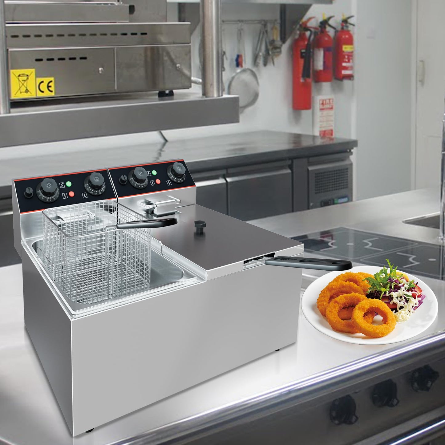 GarveeHome Commercial Deep Fryer with Basket, 16.8 QT Stainless Steel Electric Countertop Fryer with Double Tanks and Temperature Control for Restaurant and Home Use, 1800 W+1800 W