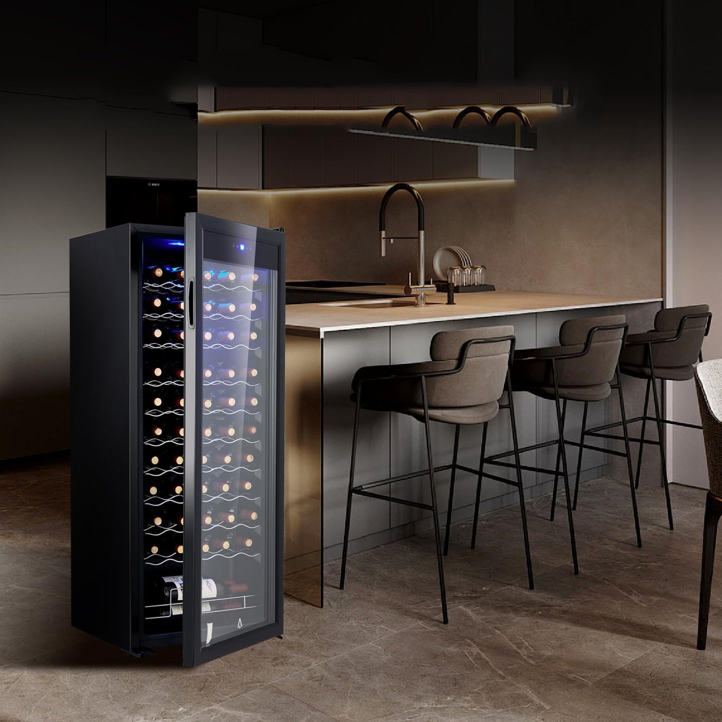 Garvee Wine Cooler - 55 Bottle Compressor Refrigerator with Digital Temp Control, Lock, UV-Protected Glass Door & LED Lighting for Red/White/Champagne