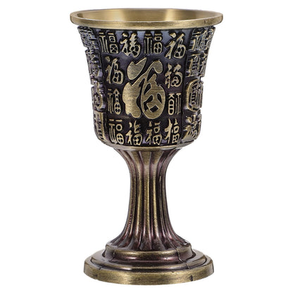 JOYOFREELY Vintage Copper Goblet Chalice Fu Character Engraving, Small Bronze Wine Drinking Cup for Home Bar, Traditional Chinese Style Shot Glass