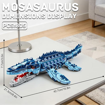 Mosasaurus Dinosaur Building Set 805 Pieces Realistic Prehistoric Marine Reptile Model Ocean Predator Construction Toy with Articulated Jaw &amp Fins Jurassic Animal Gift for Teens &amp Adults