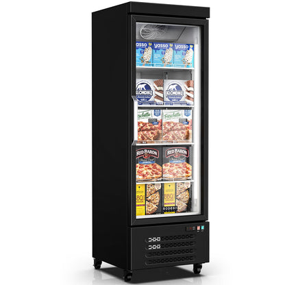 BODEGACOOLER Commercial Freezer Upright, 1 Door Standing Display Freezer With Glass Door, 18 Cu.Ft Large Capacity, -15℉-5℉ Temperature Range, Auto Defrost, For Ice Cream, Frozen Foods
