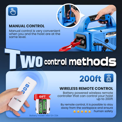 NEWTRY 1100lbs Electric Hoist Winch with Wireless Remote Control 110/120 Volt Portable Power Electric Hoist 16ft/min