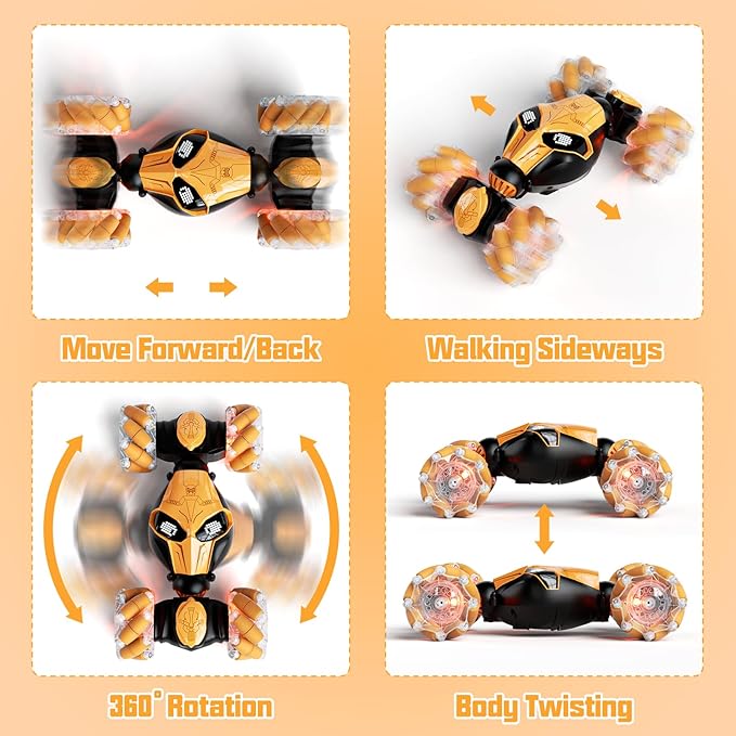 Gesture Sensing RC Car Hand Controlled Remote Control LED Car Toys for Kids 8-12 Years Old 2.4GHz 4WD Double Sided 360° Flips Off Road Vehicle Toys w/Lights&ampMusic Boys Grils Brithday Gift